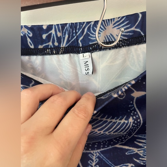 MissLook Women’s Asymmetrical Skirt Cotton All over Print Birds Blue/White Sz LG - Picture 4 of 10